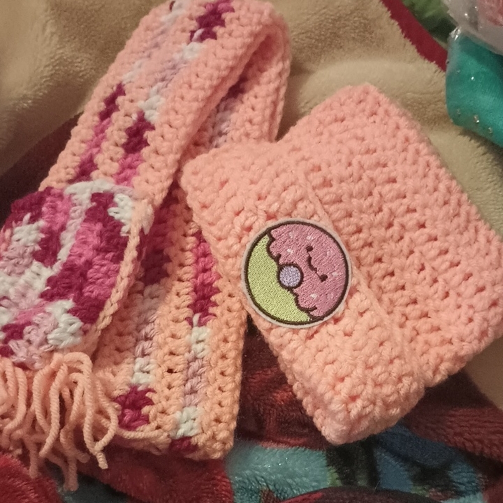 Kids Pink Crochet Scarf and Hat Set